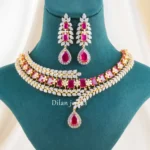 Ruby Gold Plated Diamond Necklace Set- NEC002924