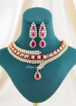 Ruby Gold Plated Diamond Necklace Set- NEC002924
