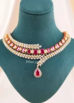Ruby Gold Plated Diamond Necklace Set- NEC002924 - Image 3
