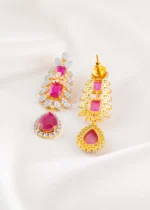 Ruby Gold Plated Diamond Necklace Set- NEC002924 - Image 4