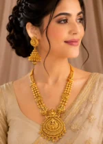 Ruby Gold Plated Temple Necklace Set- NEC002961 - Image 2