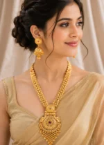 Ruby Gold Plated Traditional Necklace Set- NEC002957 - Image 2