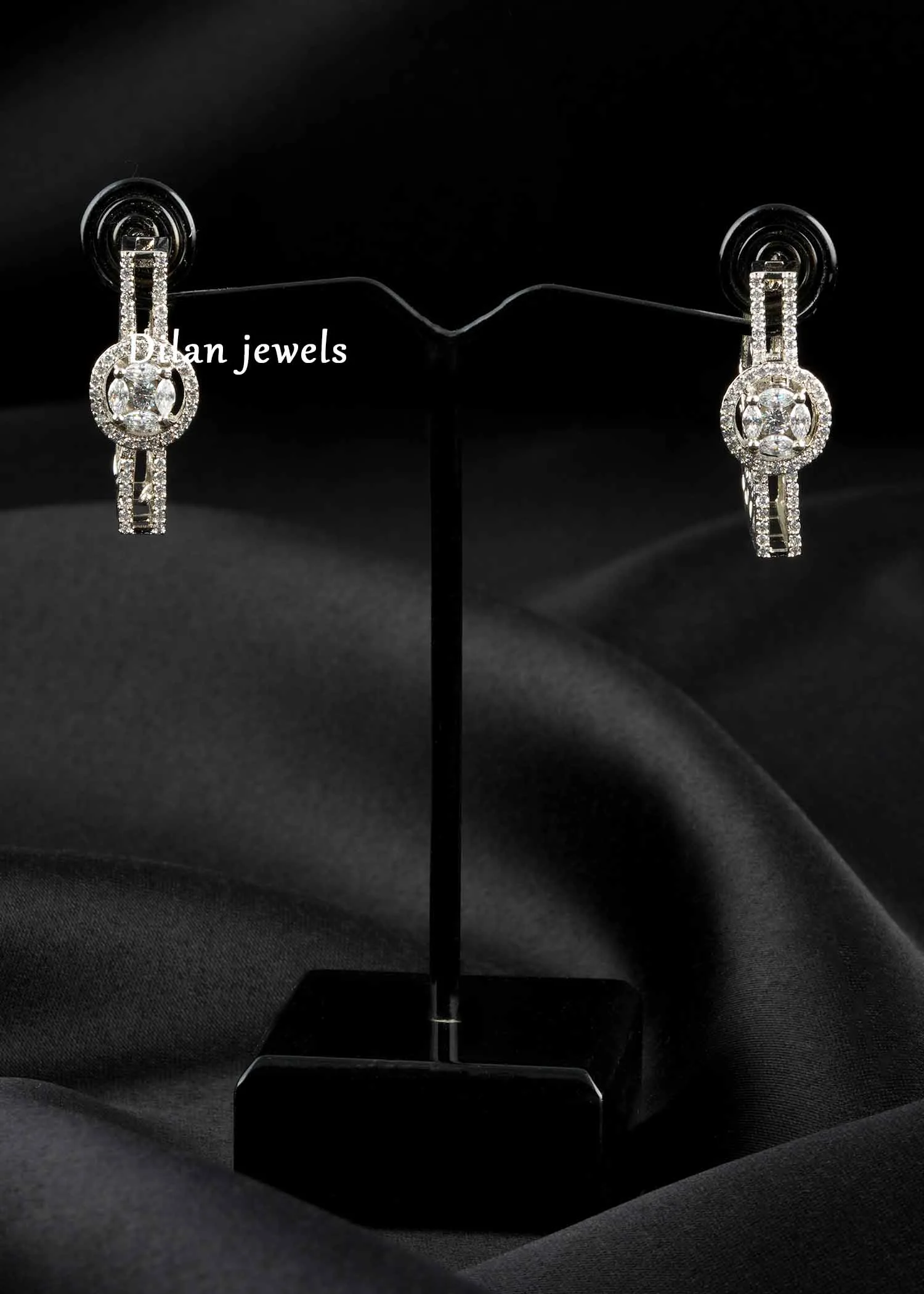 Silver Finish Diamond Earrings- EAR003130 Silver Finish Diamond Earrings- EAR003130 - Image 1