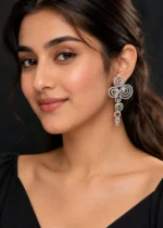 Silver Plated Diamond Earrings- EAR002970 - Image 2