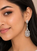 Silver Plated Diamond Earrings- EAR002971 - Image 2