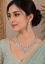 Silver Plated Diamond Necklace Set- NEC002926 - Image 2