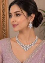Silver Plated Diamond Necklace Set- NEC002927 - Image 2