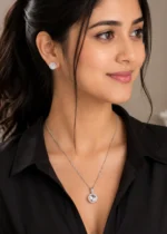 Silver Plated Diamond Pendant Set- PSET02962 - Image 2