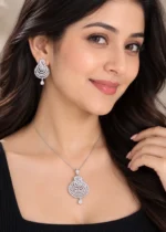 Silver Plated Diamond Pendant Set- PSET02963 - Image 2