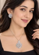 Silver Plated Diamond Pendant Set- PSET02964 - Image 2
