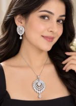 Silver Plated Diamond Pendant Set- PSET02965 - Image 2
