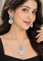 Silver Plated Diamond Pendant Set- PSET02966 - Image 2