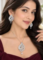 Silver Plated Diamond Pendant Set- PSET02967 - Image 2