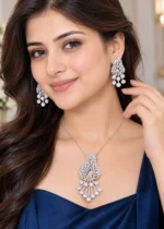 Silver Plated Diamond Pendant Set- PSET02968 - Image 2