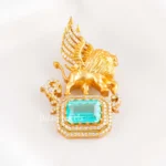 Teal Victorian Finish Diamond Brooch- BRO002943
