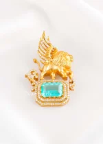 Teal Victorian Finish Diamond Brooch- BRO002943