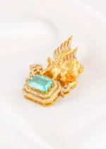 Teal Victorian Finish Diamond Brooch- BRO002943 - Image 3