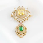 Yellow-Green Victorian Finish Diamond Brooch- BRO002945