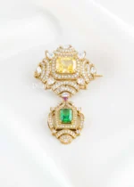 Yellow-Green Victorian Finish Diamond Brooch- BRO002945