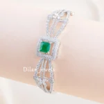 Green Silver Finish Diamond Bracelet- BRA003241