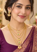 Ruby-Green Antique Gold Finish Traditional Necklace Set- NEC003160 - Image 2
