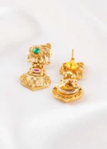 Ruby-Green Antique Gold Finish Traditional Necklace Set- NEC003160 - Image 4