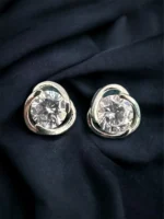 1 carat Solitaire Screw-back Studs with overlapping Jacket (White-Gold) EAR000091