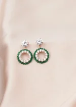 2 in 1 Solitaire Emerald Green Earrings (Rose Gold) EAR000683 - Image 2