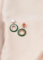 2 in 1 Solitaire Emerald Green Earrings (Rose Gold) EAR000683 - Image 3