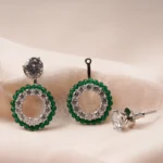 2 in 1 Solitaire & Emerlad Green Earrings (Silver) EAR000773