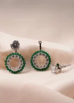 2 in 1 Solitaire & Emerlad Green Earrings (Silver) EAR000773