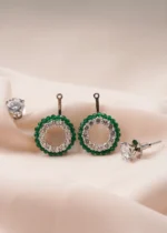 2 in 1 Solitaire & Emerlad Green Earrings (Silver) EAR000773 - Image 3