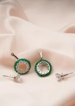 2 in 1 Solitaire & Emerlad Green Earrings (Silver) EAR000773 - Image 4