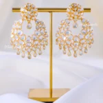 925 Silver Majestic Floral Kundan Drops (Yellow gold) EAR002378