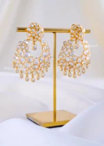925 Silver Majestic Floral Kundan Drops (Yellow gold) EAR002378 - Image 2