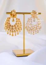 925 Silver Majestic Floral Kundan Drops (Yellow gold) EAR002378 - Image 3