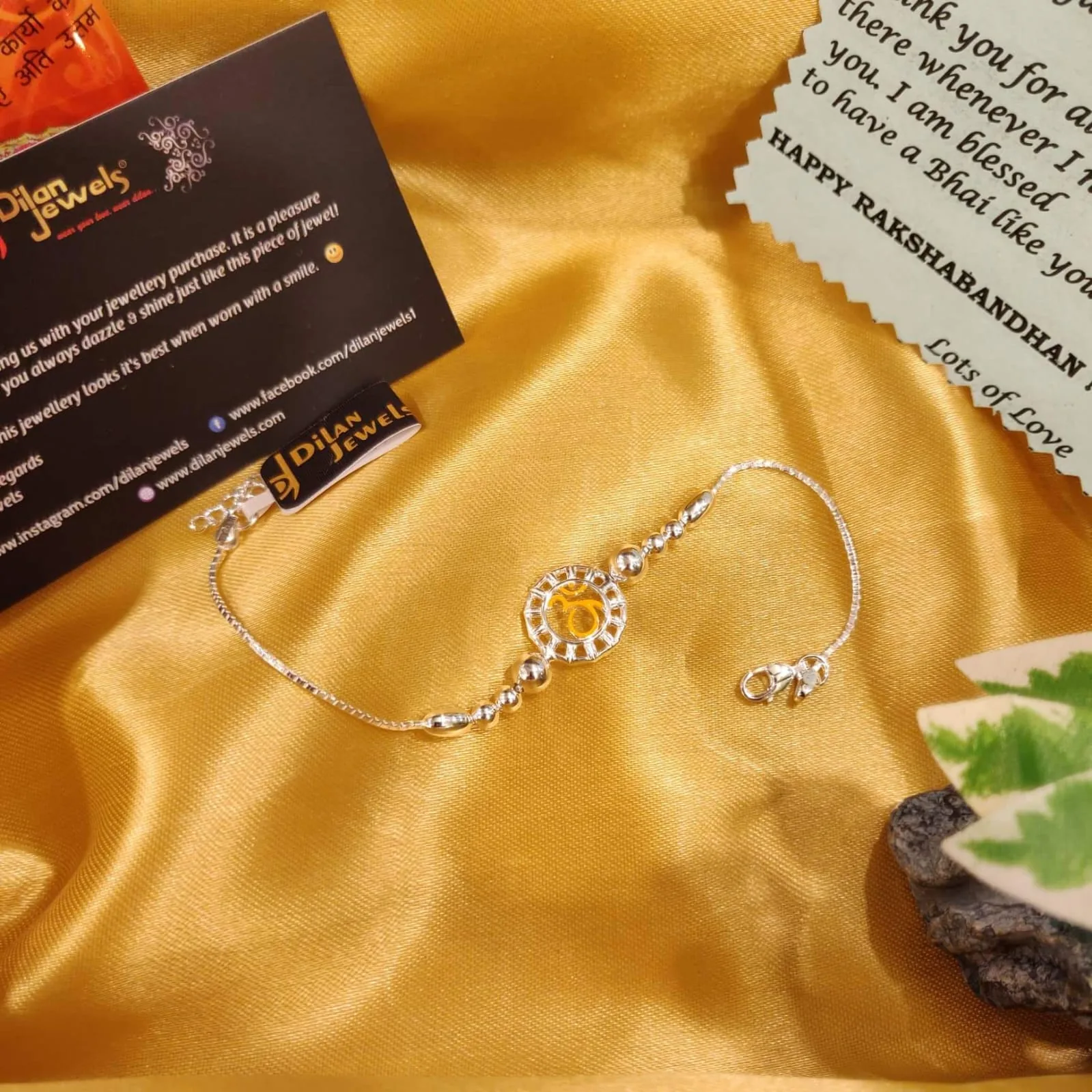 925-Silver-Om-Rakhi-Bracelet-Yellow-RAK000049a 925 Silver Om Rakhi Bracelet (Yellow) RAK000049 - Image 1