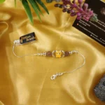 925 Silver Trishul Rudraksh Rakhi Bracelet (Yellow) RAK000053 - Image 3
