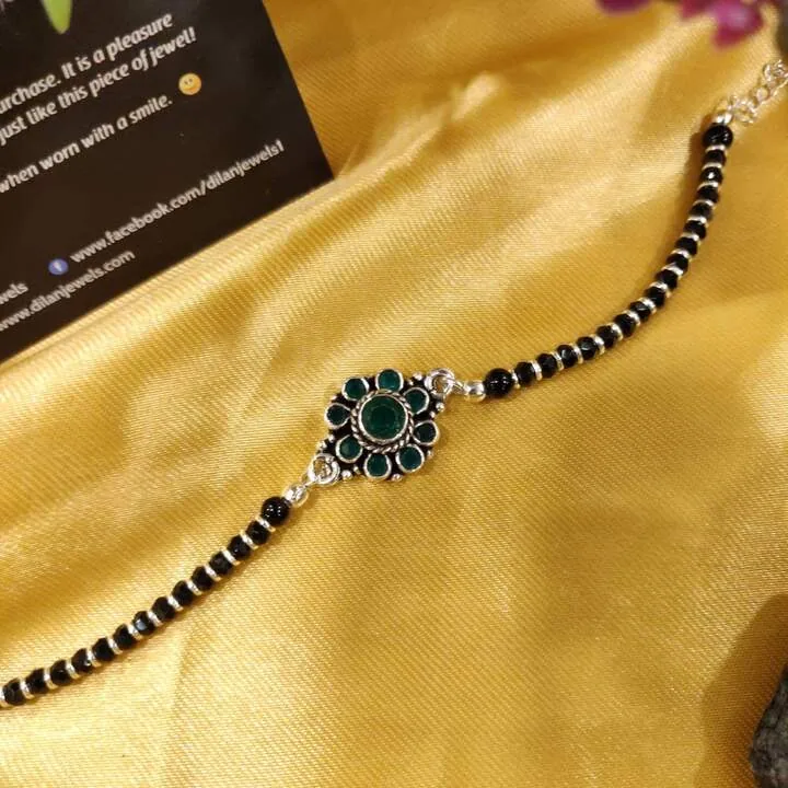 925-Silver-Unisex-Nazariya-Rakhi-Bracelet-Emerald-Flower-RAK09072207 925 Silver Unisex Nazariya Rakhi/ Bracelet (Emerald Flower) - Image 1
