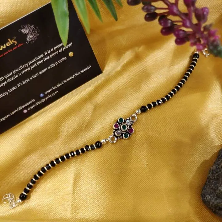 925-Silver-Unisex-Nazariya-Rakhi-Bracelet-Emerald-Ruby-Flower-RAK09072210 925 Silver Unisex Nazariya Rakhi/ Bracelet (Emerald- Ruby Flower) - Image 1