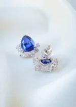 925Silver Blue Pear Swarovski Studs (Silver) EAR001510 - Image 3
