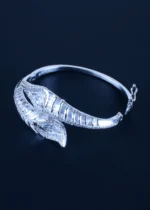 925Silver Lustrous Leaf Swarovski Bracelet (Silver) BRA001333 - Image 3