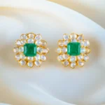 925Silver Moissanite Polki Green Earrings (Yellow Gold) EAR001286