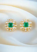 925Silver Moissanite Polki Green Earrings (Yellow Gold) EAR001286