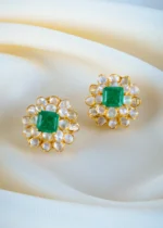 925Silver Moissanite Polki Green Earrings (Yellow Gold) EAR001286 - Image 3