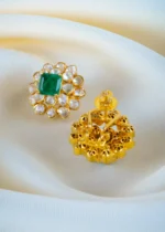 925Silver Moissanite Polki Green Earrings (Yellow Gold) EAR001286 - Image 4