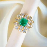925Silver Moissanite Polki Green Ring (Yellow Gold) RING01289