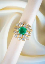925Silver Moissanite Polki Green Ring (Yellow Gold) RING01289