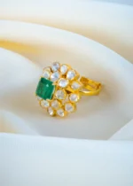 925Silver Moissanite Polki Green Ring (Yellow Gold) RING01289 - Image 3
