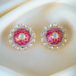925Silver Moissanite Polki Ruby Earrings (Yellow Gold) EAR001285